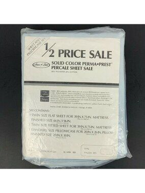 Sears Best 3-Piece Twin Sheet Set Crystal Blue Cotton Blend 180 Thread Count